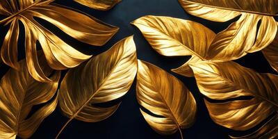 Luxurious golden leaves arranged elegantly on a dark background showcasing intricate textures and details photo