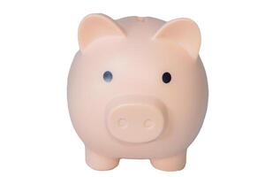 Minimalist piggy bank on white background, financial savings concept, budget planning isolated money box photo