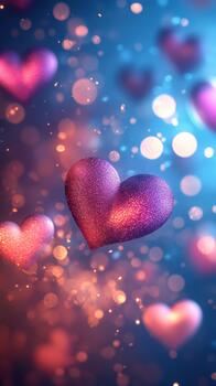 Colorful hearts and shimmering bokeh create a romantic atmosphere for celebrations and special occasions photo