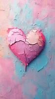 Heart-shaped artwork with cracked texture against a pastel backdrop capturing emotion and creativity photo
