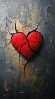 Heart symbolizing pain and resilience against a textured dark background with cracks displayed prominently photo
