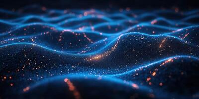 Abstract glowing waves of blue and orange light create a mesmerizing visual effect in a dark environment photo