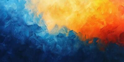 Beautiful abstract painting depicting a vibrant blend of blue, orange, and yellow tones in an artistic fusion photo