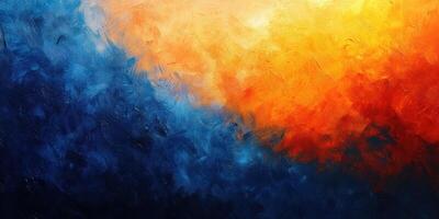 Vibrant sunset painting blending warm and cool hues in an abstract style photo