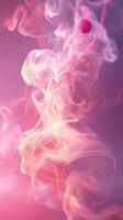 Colorful smoke swirl with raspberry accent creates a mesmerizing abstract visual in soft pink and purple tones photo