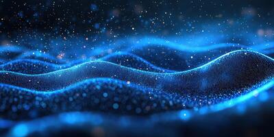 Mysterious blue waves shimmer with particles in a dark environment showcasing depth and texture photo