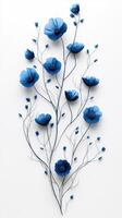 Beautiful blue floral arrangement with intricate details displayed on a plain white backdrop for artistic inspiration photo