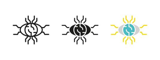Eye technology icon. Cyber vision system illustration. Digital artificial intelligence concept representing biometric recognition, data analysis and security surveillance. vector