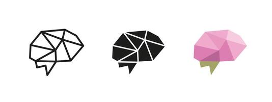 Geometric brain icon. Abstract polygonal mind symbol illustration. Artificial intelligence and cognitive thinking low poly concept. AI, creativity and psychology concept. vector