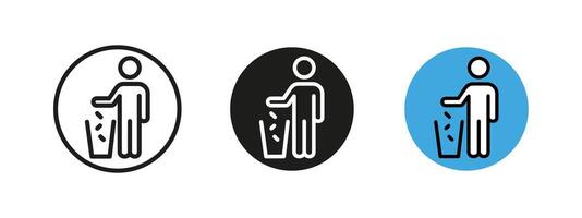 Trash bin icon. Waste disposal illustration. Symbol of proper garbage management, recycling and environmental responsibility for maintaining cleanliness and sustainability in public spaces. vector