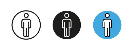 Person icon. Simple human figure illustration representing a generic user profile, identity or avatar. Minimalistic silhouette used in interfaces, signage and character representations. WC sign vector