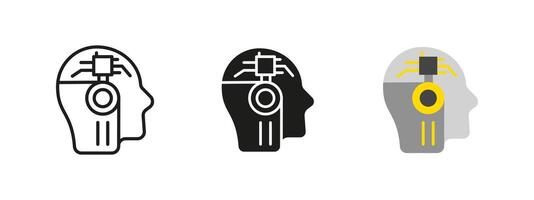 Artificial intelligence icon. Digital brain with a microchip illustration. AI and machine learning symbol. Cybernetic cognition and smart technology concept. vector