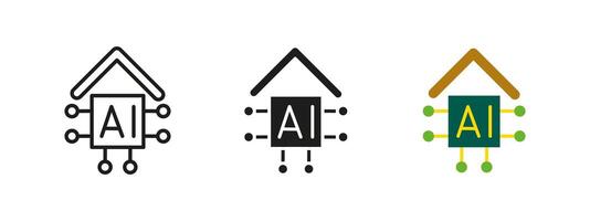 AI smart home icon. Artificial intelligence chip integrated into a house illustration. Automation, technology and digital innovation concept for futuristic home control systems. vector
