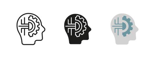Logic icon. Human head with a gear and circuit illustration. AI and machine learning symbol. Smart technology and cognitive computing concept. Digital intelligence concept. vector