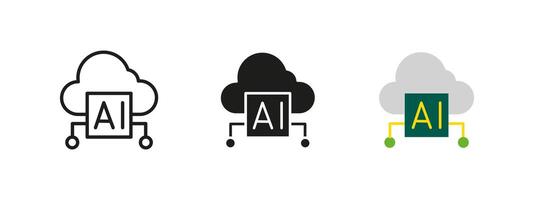 Cloud AI icon. Artificial intelligence in cloud computing illustration. Secure online data processing symbol for network storage, automation and digital innovation in modern technology. vector