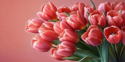 Vibrant bouquet of pink tulips arranged beautifully against a soft gradient background photo