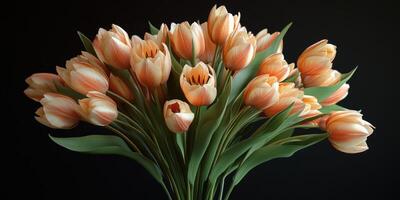 Elegant bouquet of peach tulips arranged beautifully against a dark background photo