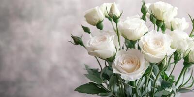 Beautiful white roses in a soft natural light setting, perfect for decoration and gifting on special occasions photo
