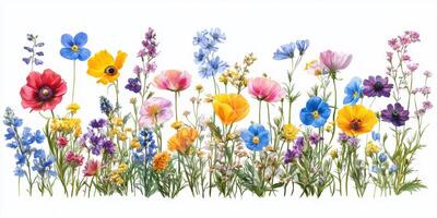 Vibrant wildflowers in full bloom create a colorful display in a sunny meadow during springtime photo