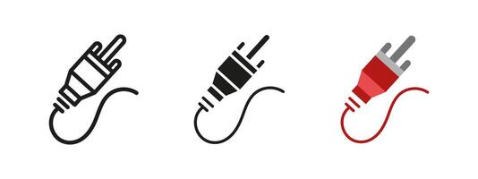 RCA cable icon. Analog AV connector for media transmission illustration. Red plug symbol for signal connection. Electronics interface for entertainment systems and multimedia devices. vector