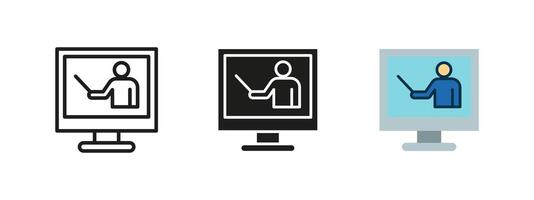 Online education icon. Digital learning illustration. Symbol of virtual training, internet-based courses and e-learning. Webinar sign. Online school, knowledge-sharing and training program. vector