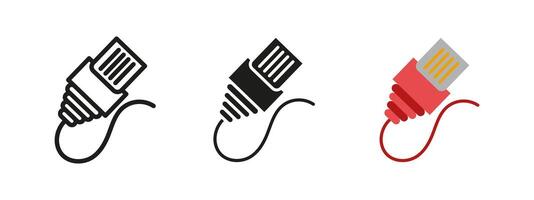Ethernet cable icon. Internet connection and data transmission plug illustration. Digital signal transfer and network communication symbol. Broadband connection plug-in for technology and devices. vector