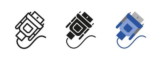 VGA cable icon. display connector and graphics transmission symbol. Digital connection plug for computer and monitor devices. Data transfer signal for multimedia equipment. vector