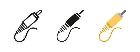 RCA audio cable icon. Yellow connector plug for sound transmission illustration. Analog signal connection for audio devices and stereo equipment. Electronics interface for media and music systems. vector