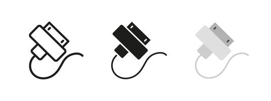 Power cable connector icon. Data and charging cable illustration. Digital device plug symbol. Technology power and data transfer pictogram. Computer accessory interface sign. vector