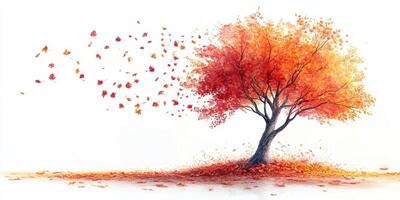 Vibrant autumn tree shedding colorful leaves in a serene landscape during fall season photo