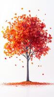 Captivating autumn tree surrounded by vibrant orange leaves in a serene setting on a calm day photo