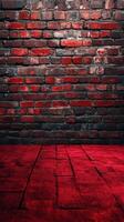 Textured red brick wall and floor create a dramatic backdrop for various artistic displays or photography sessions photo