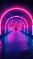 Vibrant neon tunnel illuminated with pink and blue lights creates a stunning visual effect photo