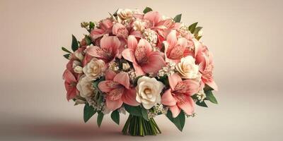Beautiful bouquet of pink lilies and white roses arranged with delicate greenery for a special occasion photo