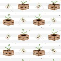 Seamless pattern with watercolor green sprout in a box. Gardening elements, hand drawn agricultural background vector