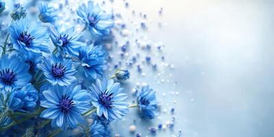 Blue flowers arranged beautifully with delicate beads on a soft background for a calming and serene atmosphere photo