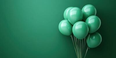 Group of green balloons against a solid green background creating a vibrant, cohesive look for decoration or celebration photo