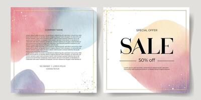 Set of watercolor templates with hand drawn abstract shapes. Trendy frames. Backgrounds with watercolor stains vector