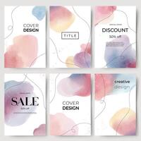 Set of watercolor templates with place for text. Hand drawn abstract backgrounds. Modern frames with watercolor stains vector