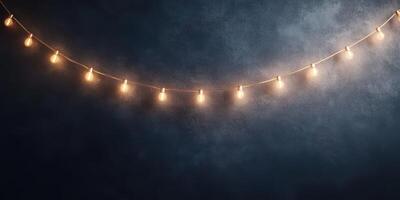 Warm string lights illuminate a darkened space, creating a cozy atmosphere for gatherings and celebrations photo
