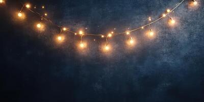 String lights illuminate a dark wall creating a warm and inviting atmosphere for evening gatherings and celebrations photo