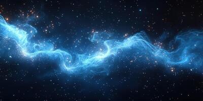 Cosmic blue gas clouds swirl through a starry night sky in a stunning display of the universe's beauty photo