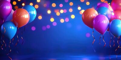 Colorful balloons and festive lights create a joyful atmosphere for a celebration event at night photo