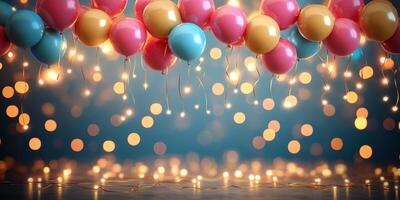 Colorful balloons and lights create a festive atmosphere for a celebration or party event during the evening photo