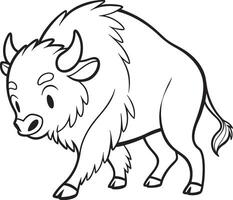 Line art coloring pages for kids for brain development. Bison outline illustration and ready for print vector