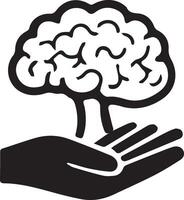 Brain in hand icon of good health. Medical health care illustration symbol. vector