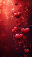 Beautiful red hearts floating on a sparkling background during a romantic celebration photo