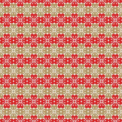 seamless japanese pattern floral, heart and line shape flat outline style with red and gold color