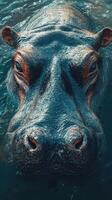 Close encounter with a hippo swimming in clear water during daylight in its natural habitat photo