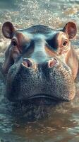 Massive hippopotamus emerging from water during a sunny day in an African river photo